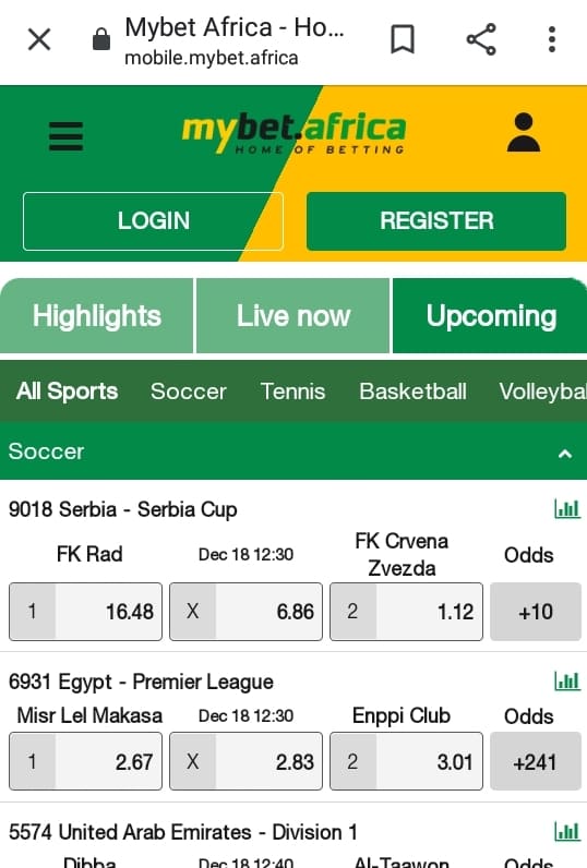 Mybet.Africa Sportsbook in the App