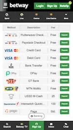 Betway Nigeria payment methods