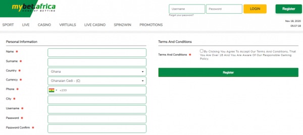Mybet Africa Registration