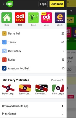 odibets app menu options