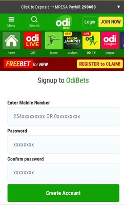 odibets registration form