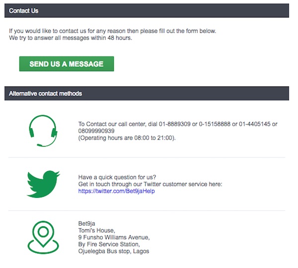Bet9ja contact methods