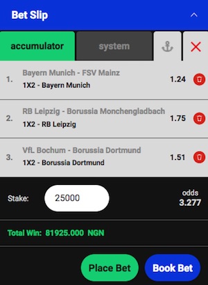 Nairabet bet slip Bundesliga