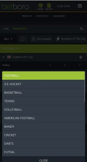 Betboro sports betting features in mobile version