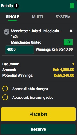 ManUnited - Middlesbrough betslip at Sahara Games