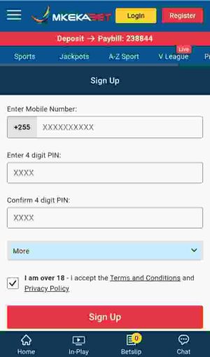 Mkekabet Registration in mobile version