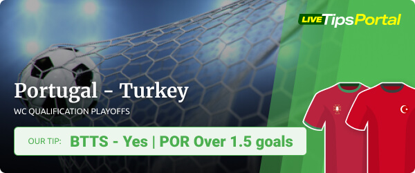 Tip for Portugal vs Turkey in the World Cup qualifications playoffs