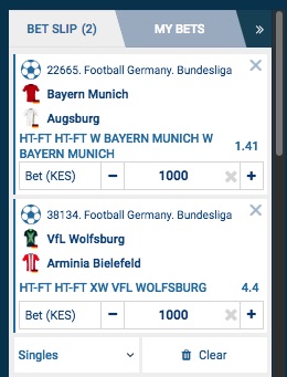 1xBet halftime/fulltime betslip