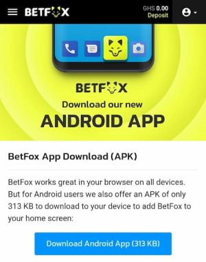 Betfox Ghana android mobile application