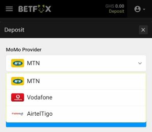 Betfox Ghana deposit methods page