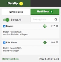 Betway Bundesliga accumulator bet betslip