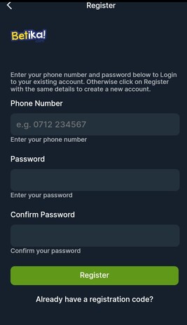 Betika new account sign up