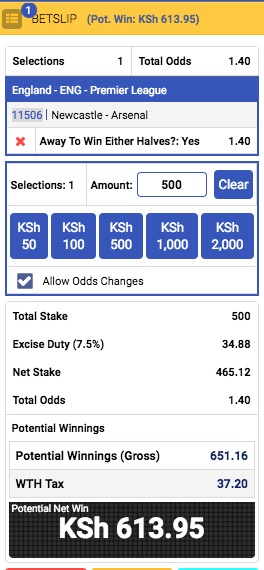 Betking Newcastle vs Arsenal bet