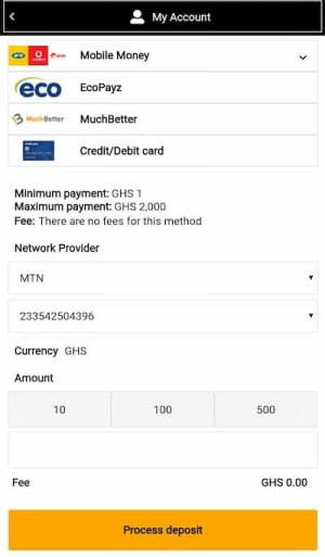 Greatodds app payment methods