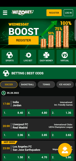 Betting offer on Wazobet mobile