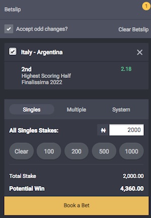 Bet9ja Finalissima 2022 bet on Italy vs Argentina
