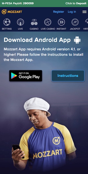 Mozzartbet app download page Kenya
