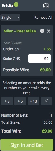 Betboro betslip for AC Milan vs Inter