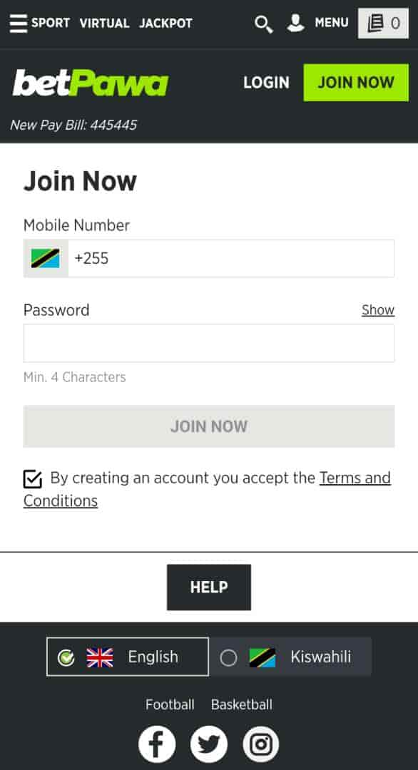 Betpawa app registration form