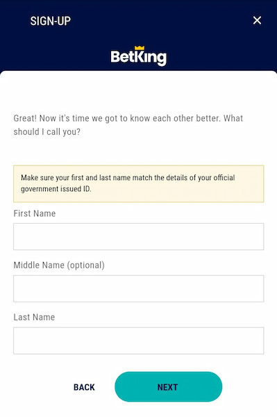 Betking sign up form