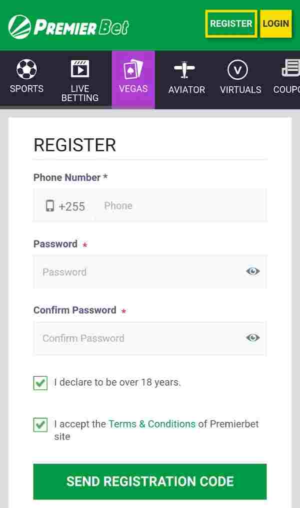 Premierbet app registration form