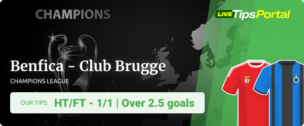 Benfica vs Club Brugge UCL betting tips
