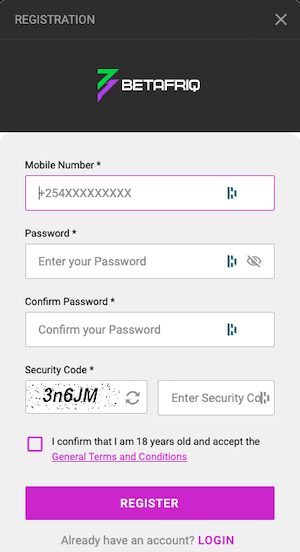 Betafriq registration form