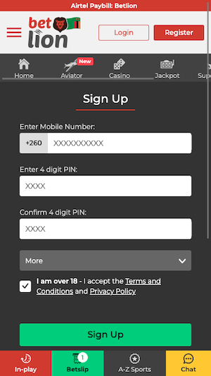 BetLion signup form