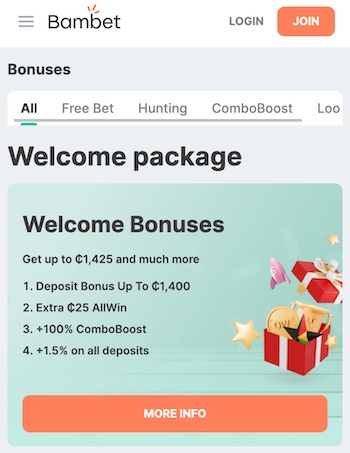 Bambet welcome bonus