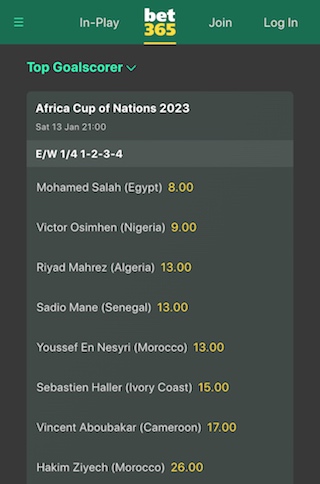 bet365 odds afcon top goalscorer