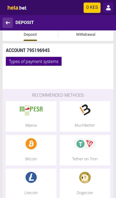 Helabet Kenya payment methods