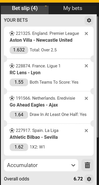 Melbet Acca 16th to 17th August 2025