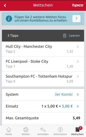 Tipico App Wettschein