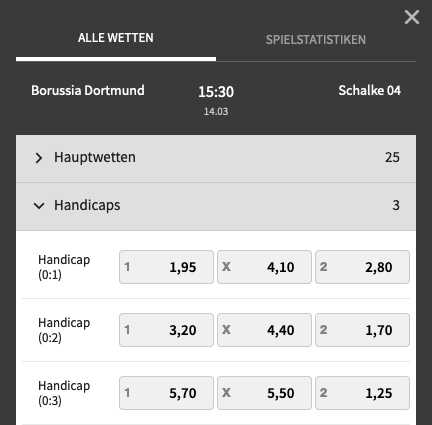 Handicap Wetten bei Tipico