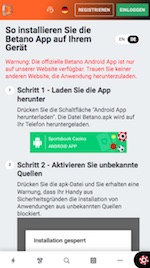 Anleitung zur Betano App Installation Seite 1