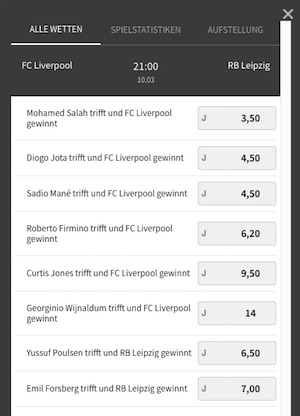 Tipico Scorecast Wetten zu Liverpool gegen Leipzig 