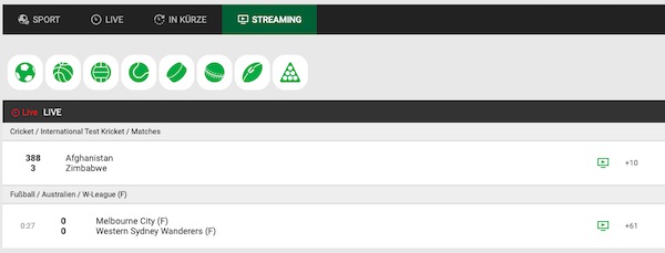Übersicht Unibet Livestreams