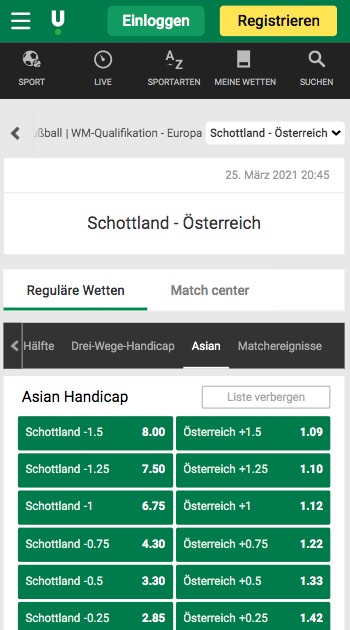 Asian Handicap Wetten bei Unibet zu Schottland gegen Österreich