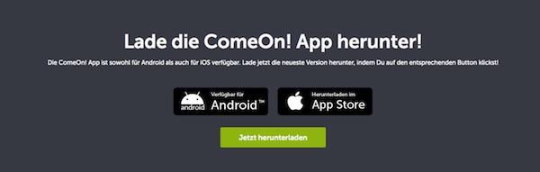 ComeOn App Download Banner