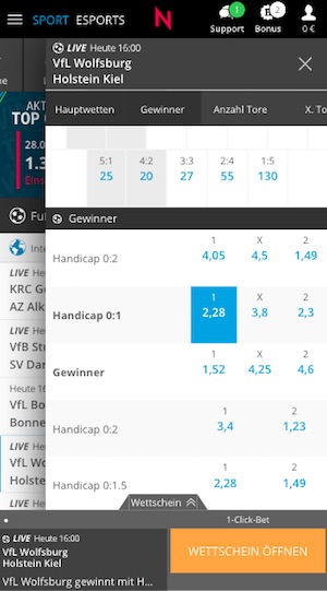 NEO.bet Wettauswahl mobile Version