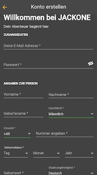 JackOne Anmeldeformular in der Web App Teil 1