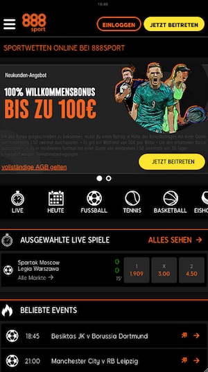 888sport Web-App Homepage