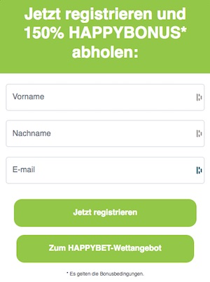 Happybet Registrierungsformular mobil