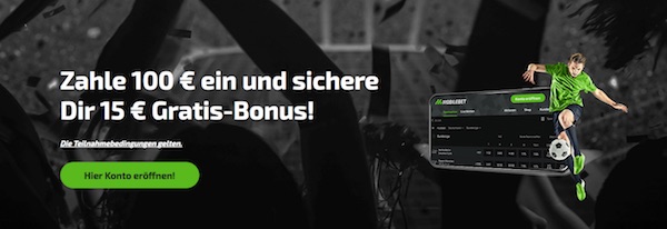 100 Euro Mobilebet Einzahlungsbonus plus exklusivem 15 Euro Gratis-Bonus