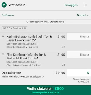 Bet365 Scorecast Wettschein