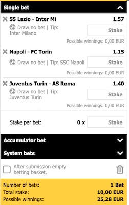 Interwetten Betslip Kombiwette Serie A