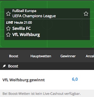 NEO.bet Quotenboost auf Sieg Wolfsburg gegen Sevilla