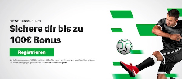 100% Bonus bis 100€ auf die ersten zwei Einzahlungen bei Betway