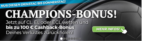 bis zu 100€ Cashback beim Hpybet Champions Bonus