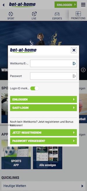 Bet-at-home Login mobil